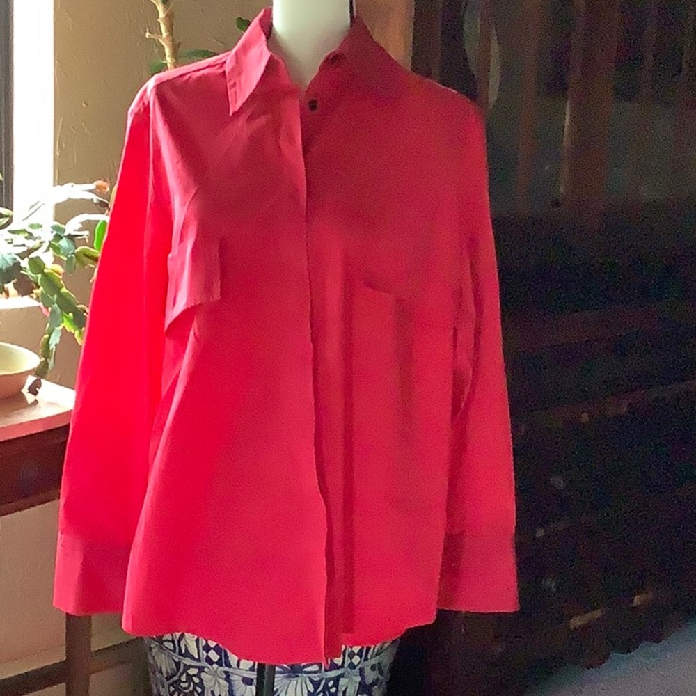 NWT Essie Red Long Sleeve Button Down Blouse